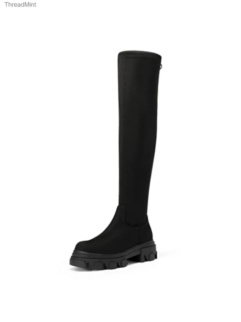 Over the Knee Boots Women's Thigh High Chunky Lug Sole Faux Suede Side Zipper